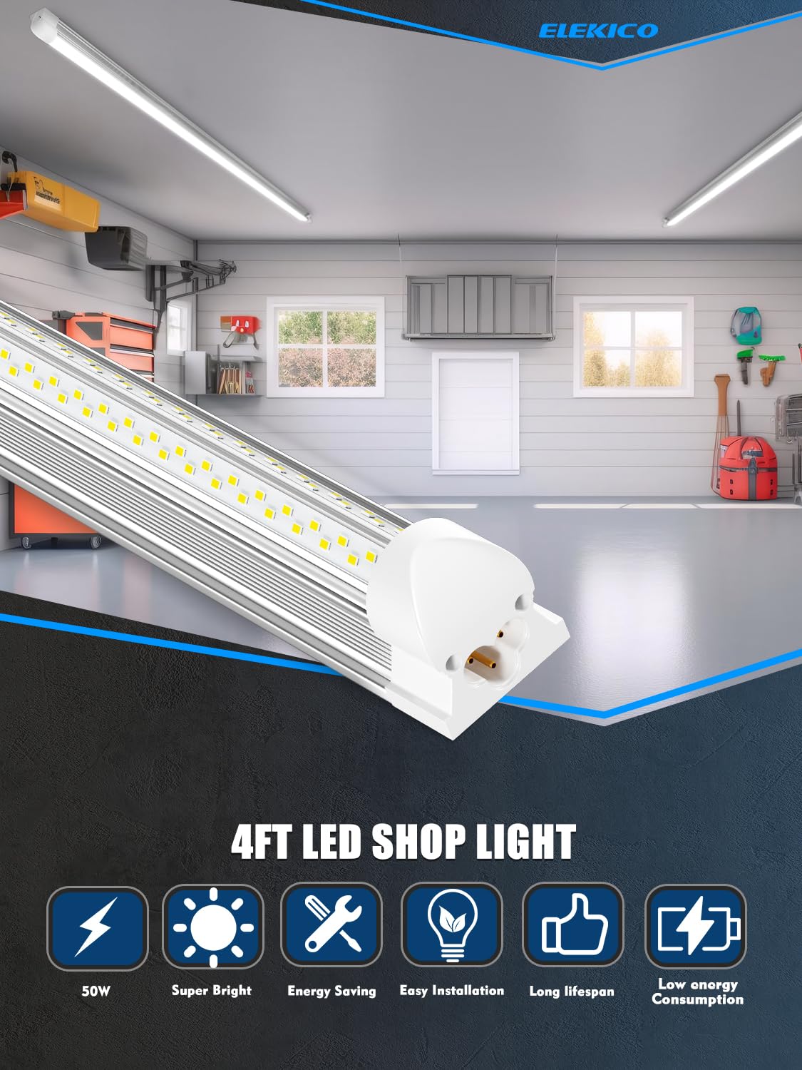 6 Pack 50w 4ft Led Shop Light, Super Bright 7500lm 5000k V Shape 4' Led Shop Lights, Linkable 4 Foot Led Shop Lights for Garage Warehouse, Supermarket, Basement, Barn, Storage Area