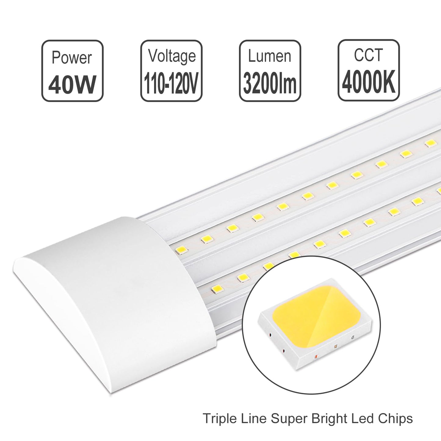KILIPOL 2FT LED Batten Light, Ceiling Surface Mounted Slim LED Tube Lights, 20W 4000K Neutral White for Office, Shop, Garage, Home, 8 Packs