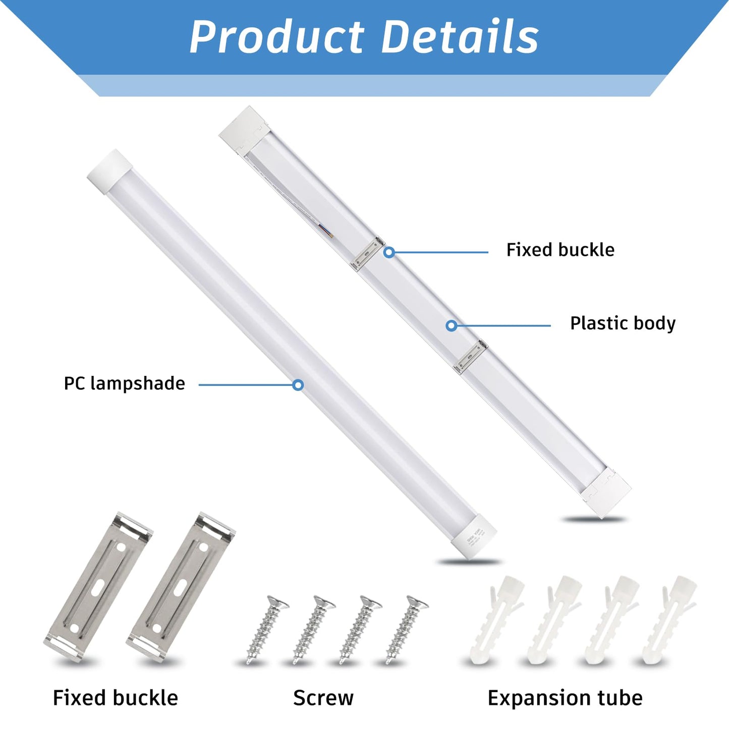 KILIPOL 2FT LED Batten Light, Ceiling Surface Mounted Slim LED Tube Lights, 20W 4000K Neutral White for Office, Shop, Garage, Home, 8 Packs