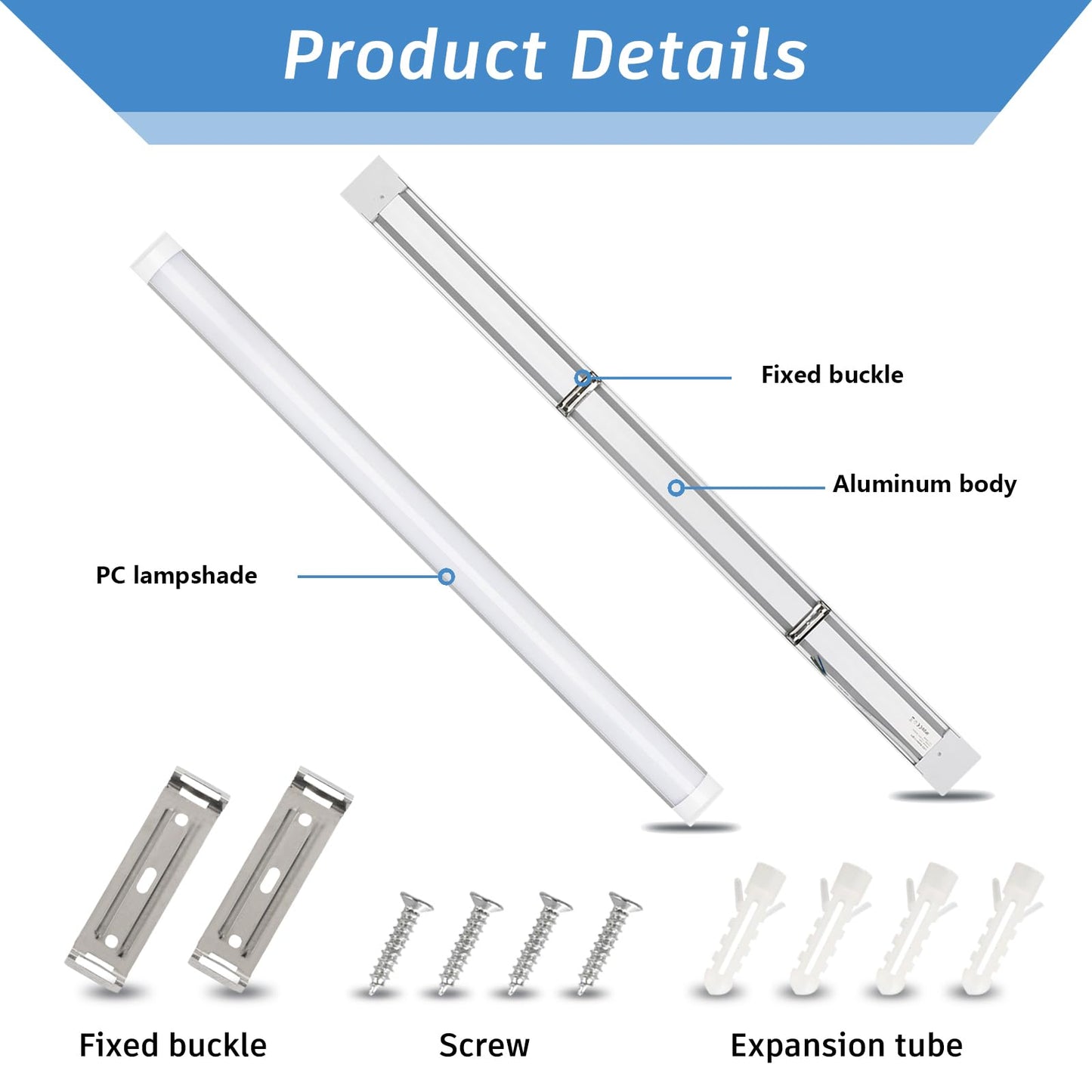 KILIPOL 2FT LED Batten Light, Ceiling Surface Mounted Slim LED Tube Lights, 20W 4000K Neutral White for Office, Shop, Garage, Home, 8 Packs