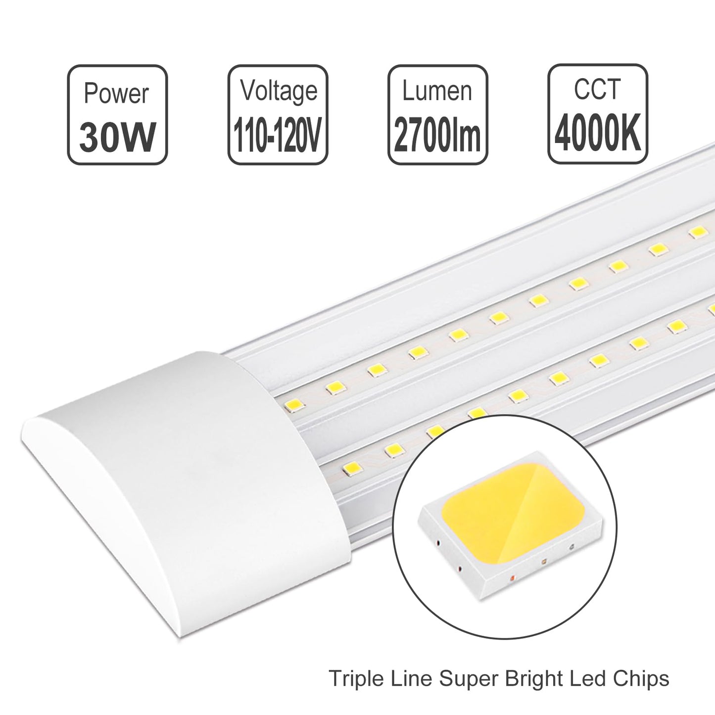 KILIPOL 2FT LED Batten Light, Ceiling Surface Mounted Slim LED Tube Lights, 20W 4000K Neutral White for Office, Shop, Garage, Home, 8 Packs