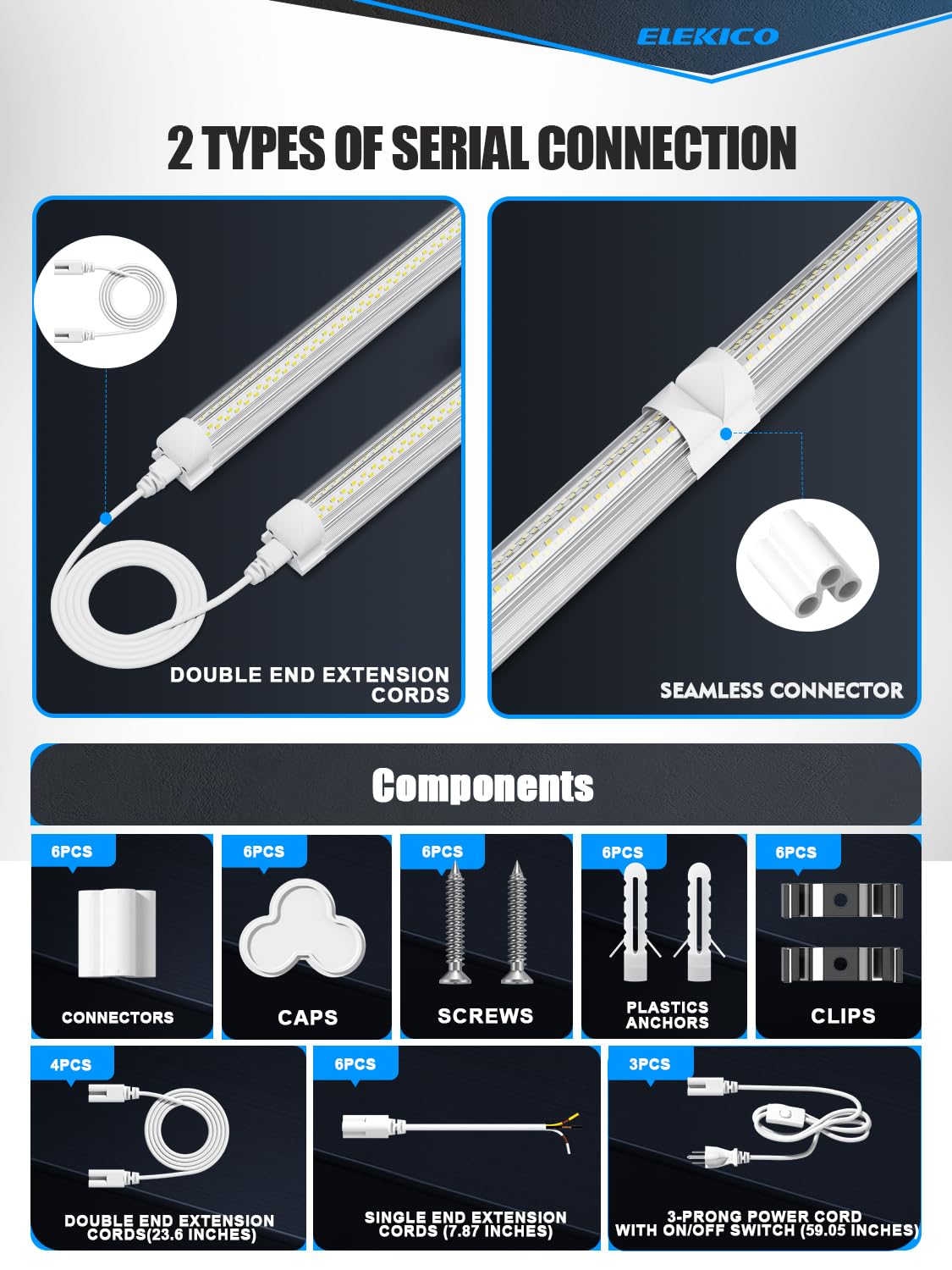 6 Pack 50w 4ft Led Shop Light, Super Bright 7500lm 5000k V Shape 4' Led Shop Lights, Linkable 4 Foot Led Shop Lights for Garage Warehouse, Supermarket, Basement, Barn, Storage Area