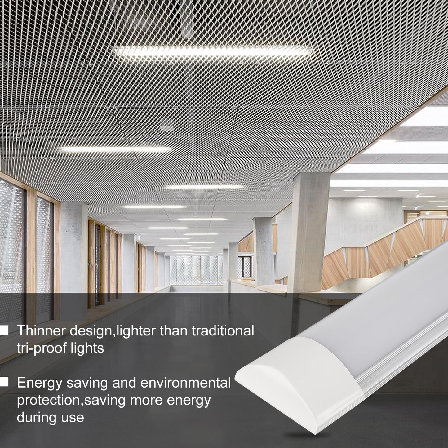 KILIPOL 2FT LED Batten Light, Ceiling Surface Mounted Slim LED Tube Lights, 20W 4000K Neutral White for Office, Shop, Garage, Home, 8 Packs